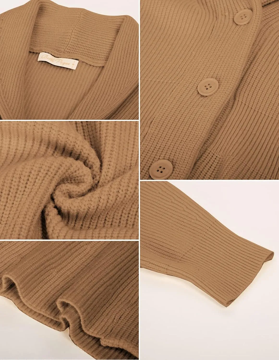Belle Poque Women Vintage Cardigan Sweater Shawl Lapel Button Down Sweater Outwear Coat