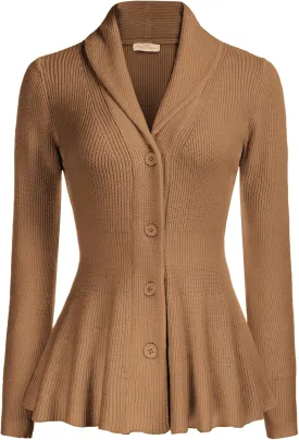 Belle Poque Women Vintage Cardigan Sweater Shawl Lapel Button Down Sweater Outwear Coat
