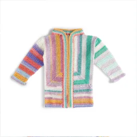 Caron Crochet Mesh Stitch Color-Blocked Cardigan