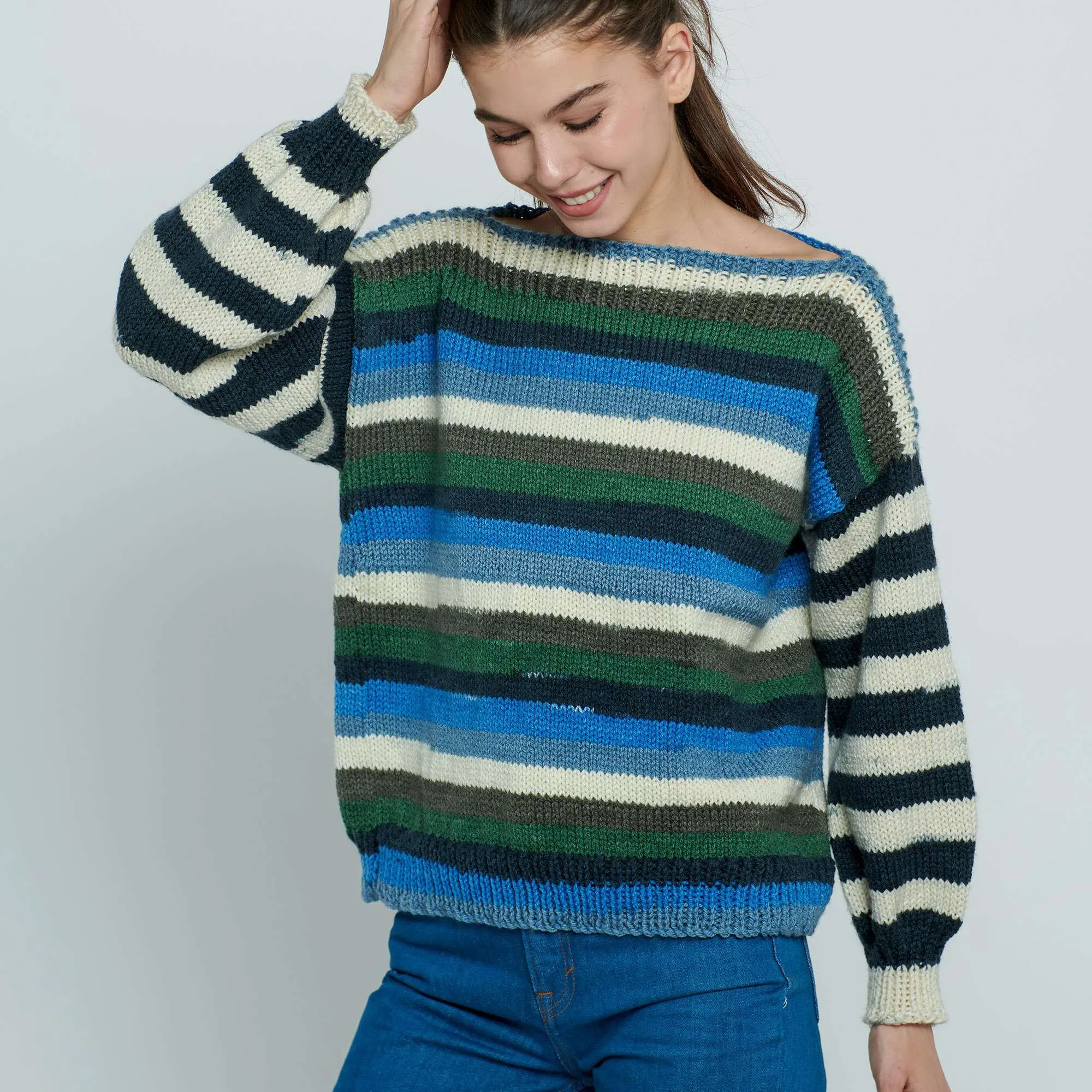 Caron Two Tone Striped Knit Pullover