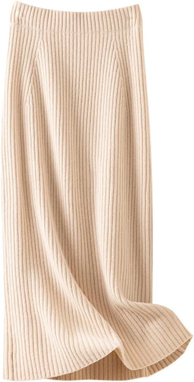 chouyatou Women's Fall Elastic High Waist Midi Rib Knit Skirt Office Work Bodycon Sweater Pencil Skirt