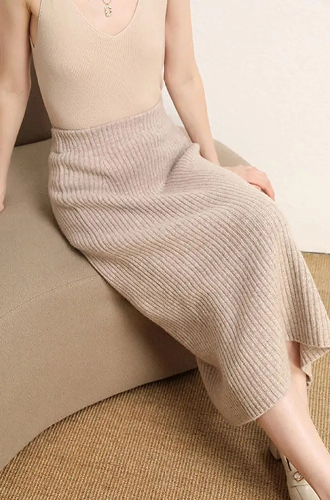 chouyatou Women's Fall Elastic High Waist Midi Rib Knit Skirt Office Work Bodycon Sweater Pencil Skirt