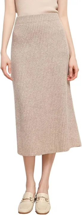 chouyatou Women's Fall Elastic High Waist Midi Rib Knit Skirt Office Work Bodycon Sweater Pencil Skirt