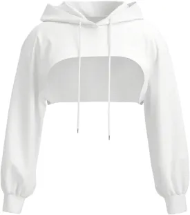 GORGLITTER Women's Cropped Hoodie Sweatshirt Long Sleeve Drop Shoulder Super Crop Top Hooded Sweatshirts