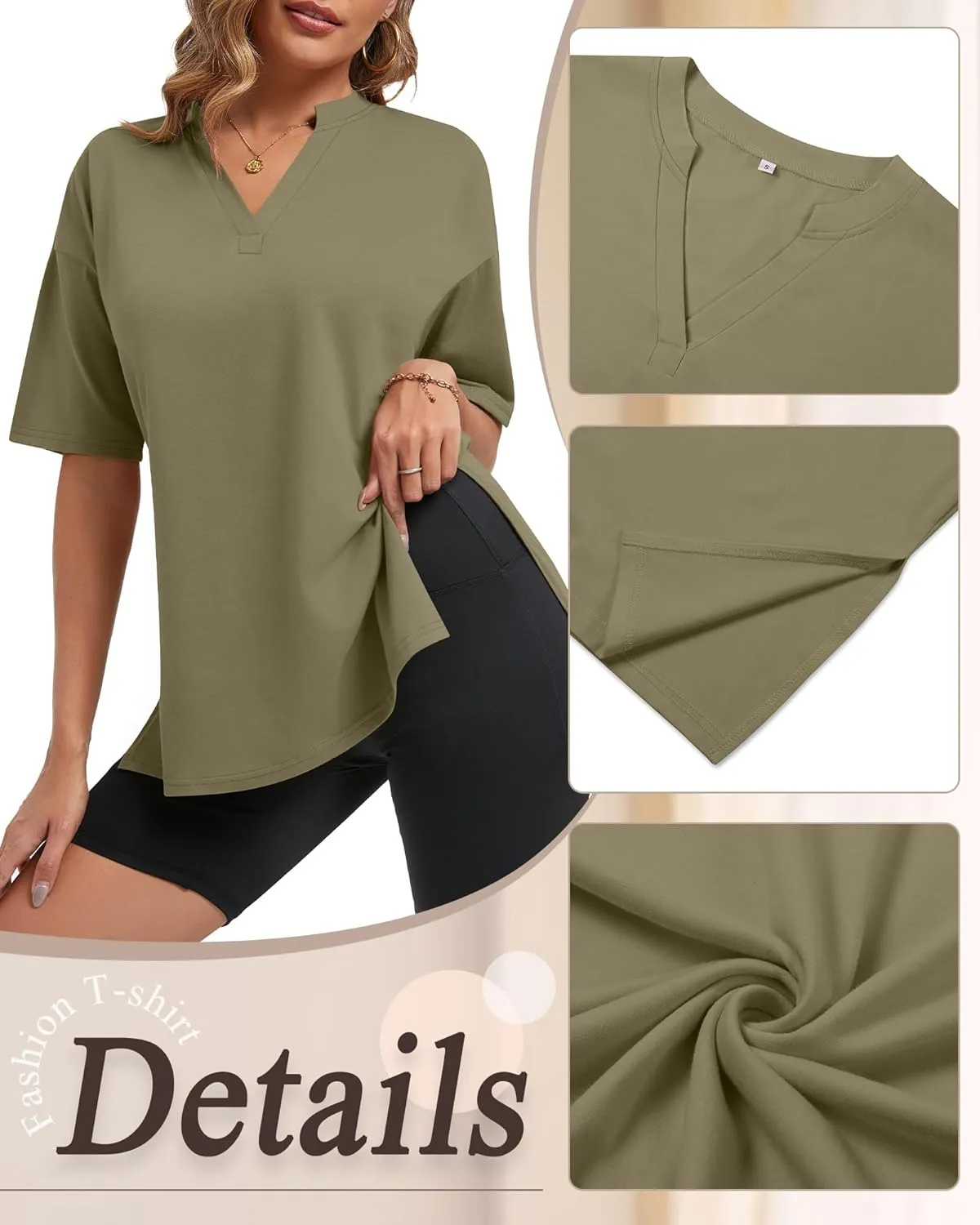 Huukeay 3 Pack Women's Oversized Gym T Shirts V Neck Casual Short Sleeve Side Slits Tops Cotton Workout Baggy Basic Tees