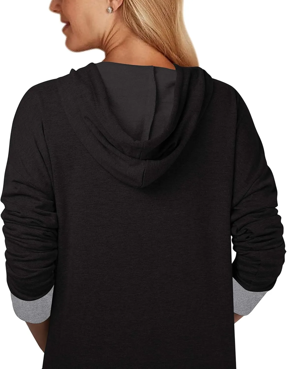Jacansi Women's Long Sleeve Solid Loose Hooded Sweatshirt Maxi Dress with Pocket