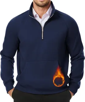 JMIERR Men's Quarter Zip Pullover Heavy Sweatshirts Warm Fleece Sweatshirt Polo Shirt with Pockets