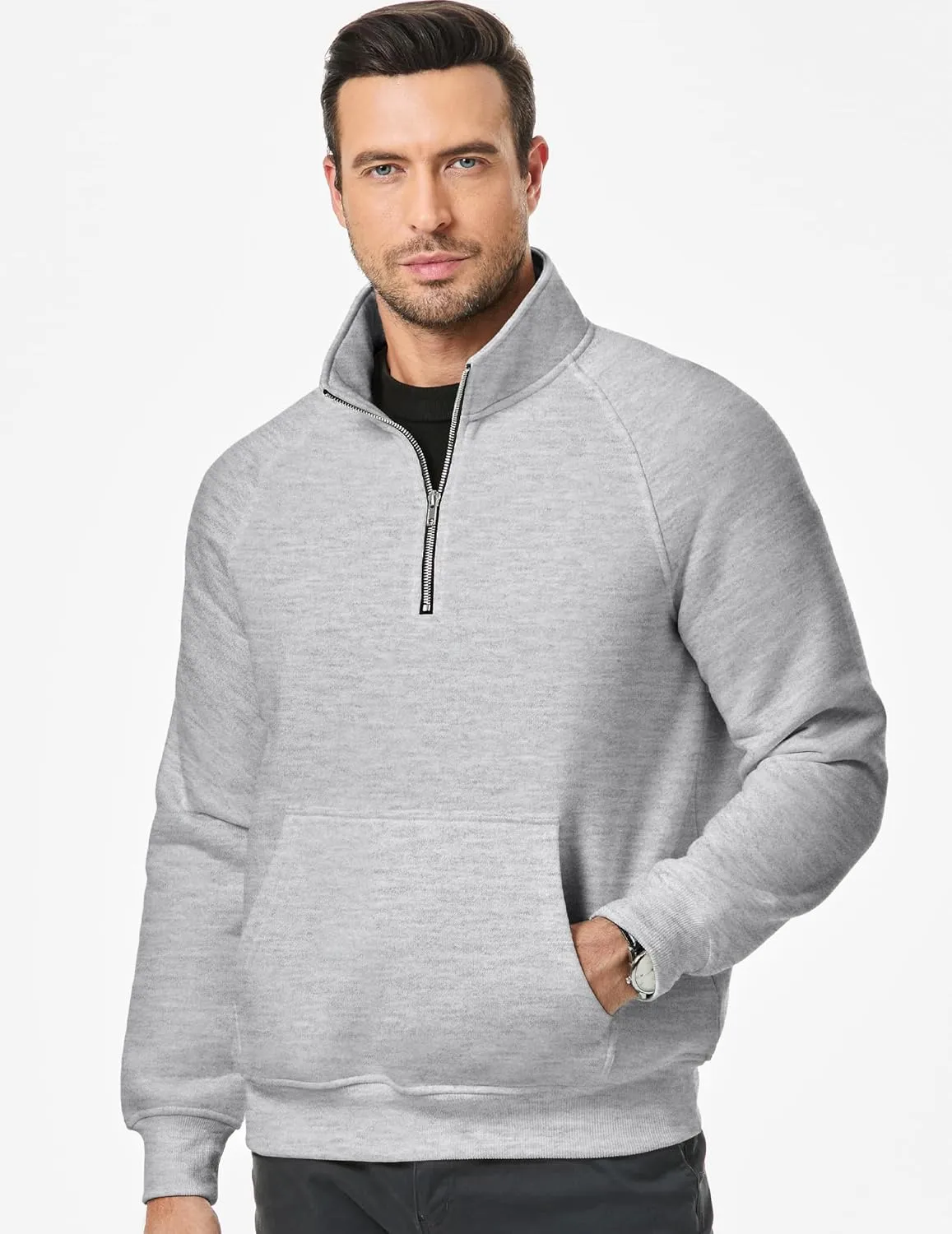 JMIERR Men's Quarter Zip Pullover Heavy Sweatshirts Warm Fleece Sweatshirt Polo Shirt with Pockets
