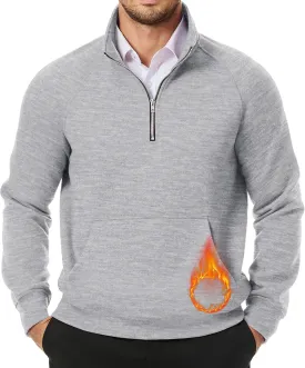JMIERR Men's Quarter Zip Pullover Heavy Sweatshirts Warm Fleece Sweatshirt Polo Shirt with Pockets