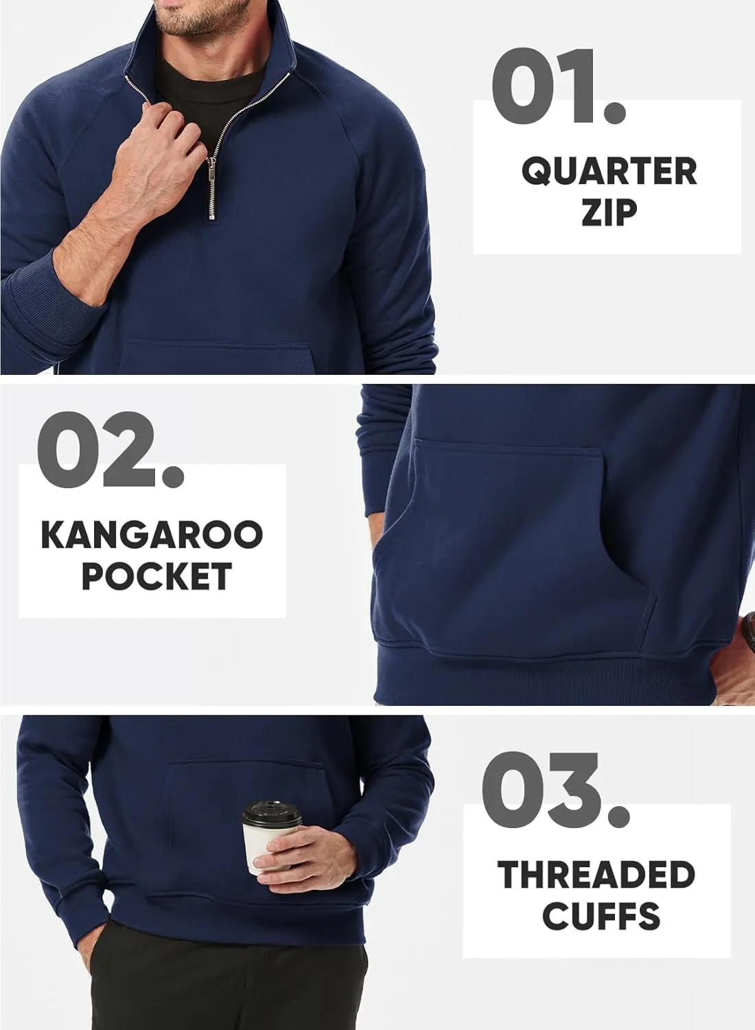 JMIERR Men's Quarter Zip Pullover Heavy Sweatshirts Warm Fleece Sweatshirt Polo Shirt with Pockets
