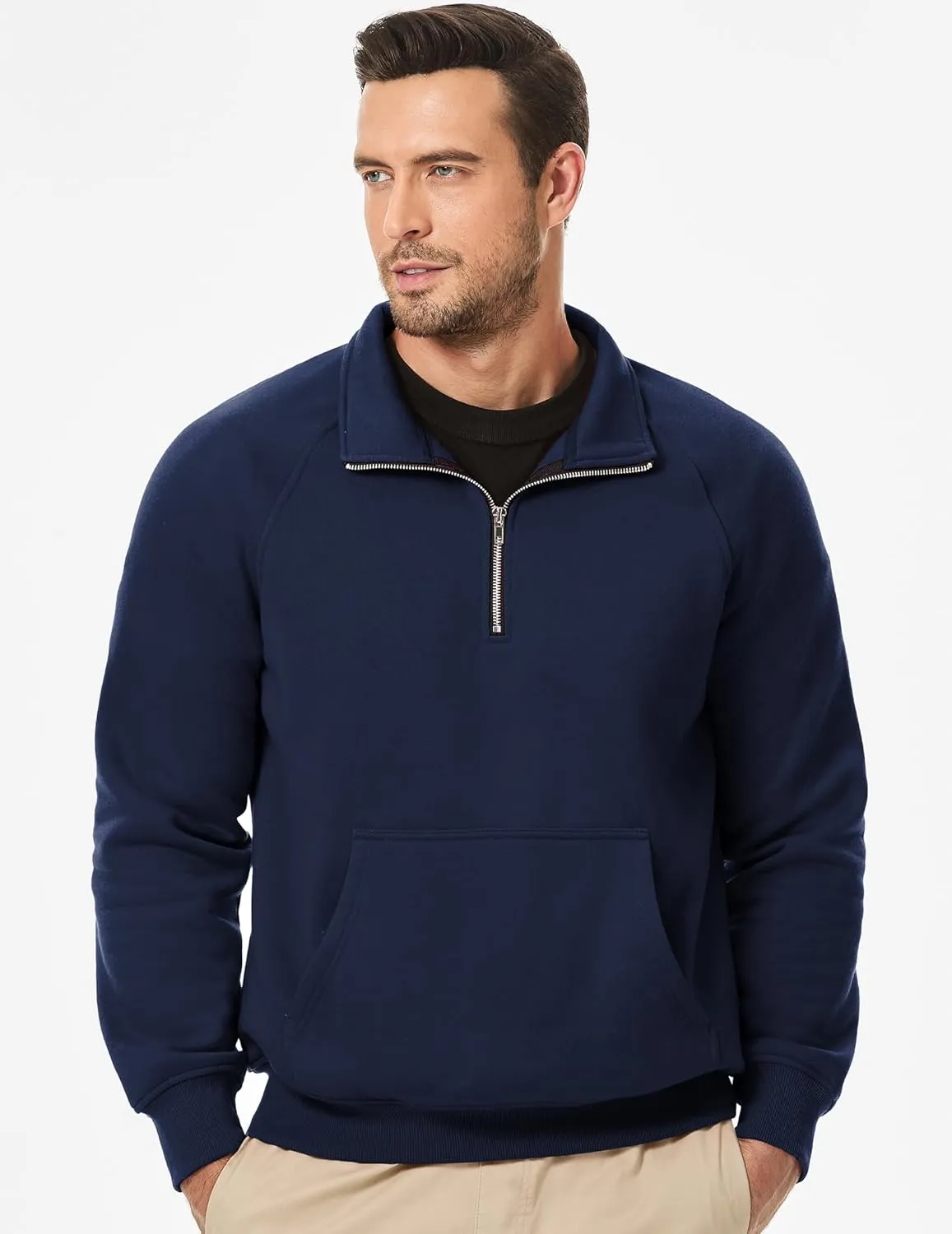 JMIERR Men's Quarter Zip Pullover Heavy Sweatshirts Warm Fleece Sweatshirt Polo Shirt with Pockets