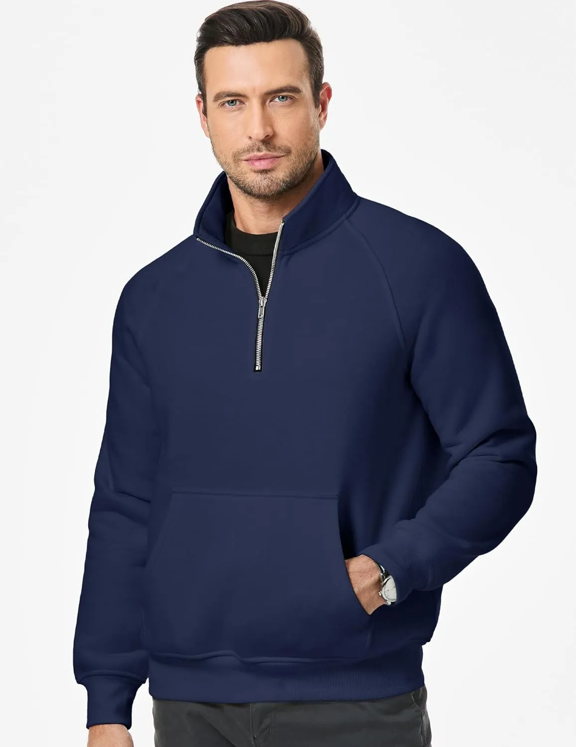 JMIERR Men's Quarter Zip Pullover Heavy Sweatshirts Warm Fleece Sweatshirt Polo Shirt with Pockets