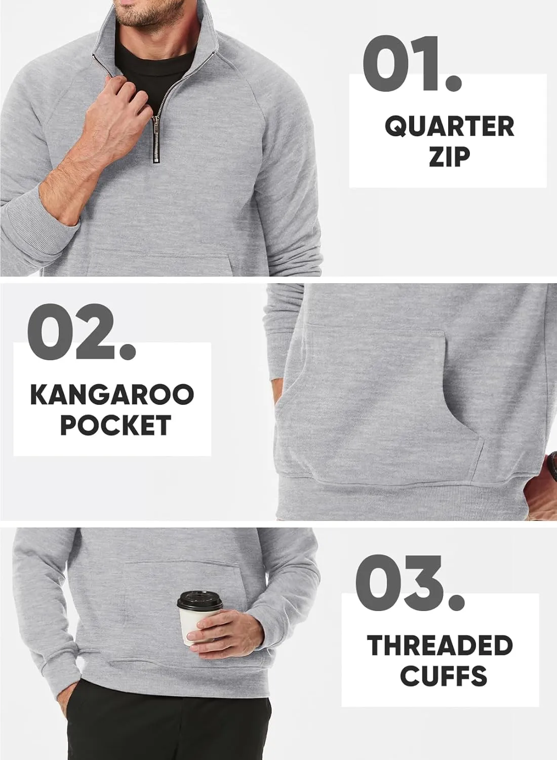 JMIERR Men's Quarter Zip Pullover Heavy Sweatshirts Warm Fleece Sweatshirt Polo Shirt with Pockets