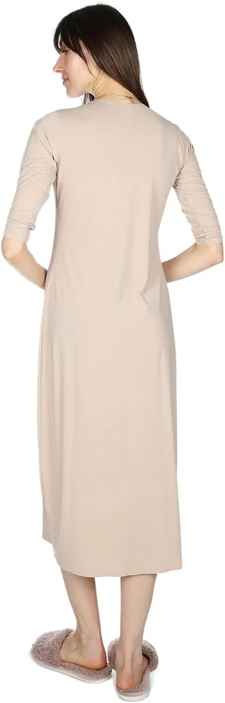 MeMoi Women's Silky-Smooth Bonded 3/4-Sleeve 48" Slip Dress