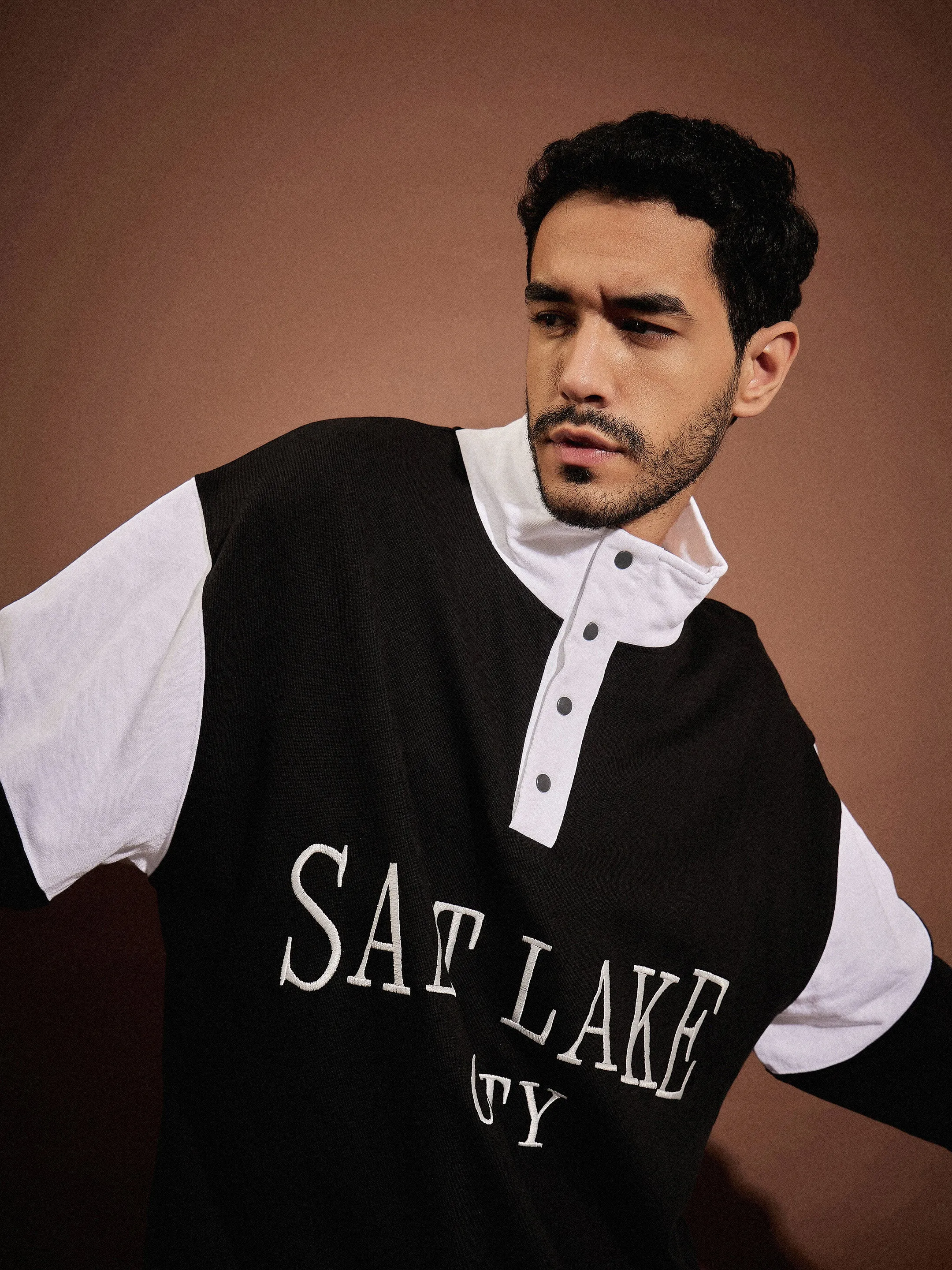 Men White & Black SALT LAKE Front Button Sweatshirt