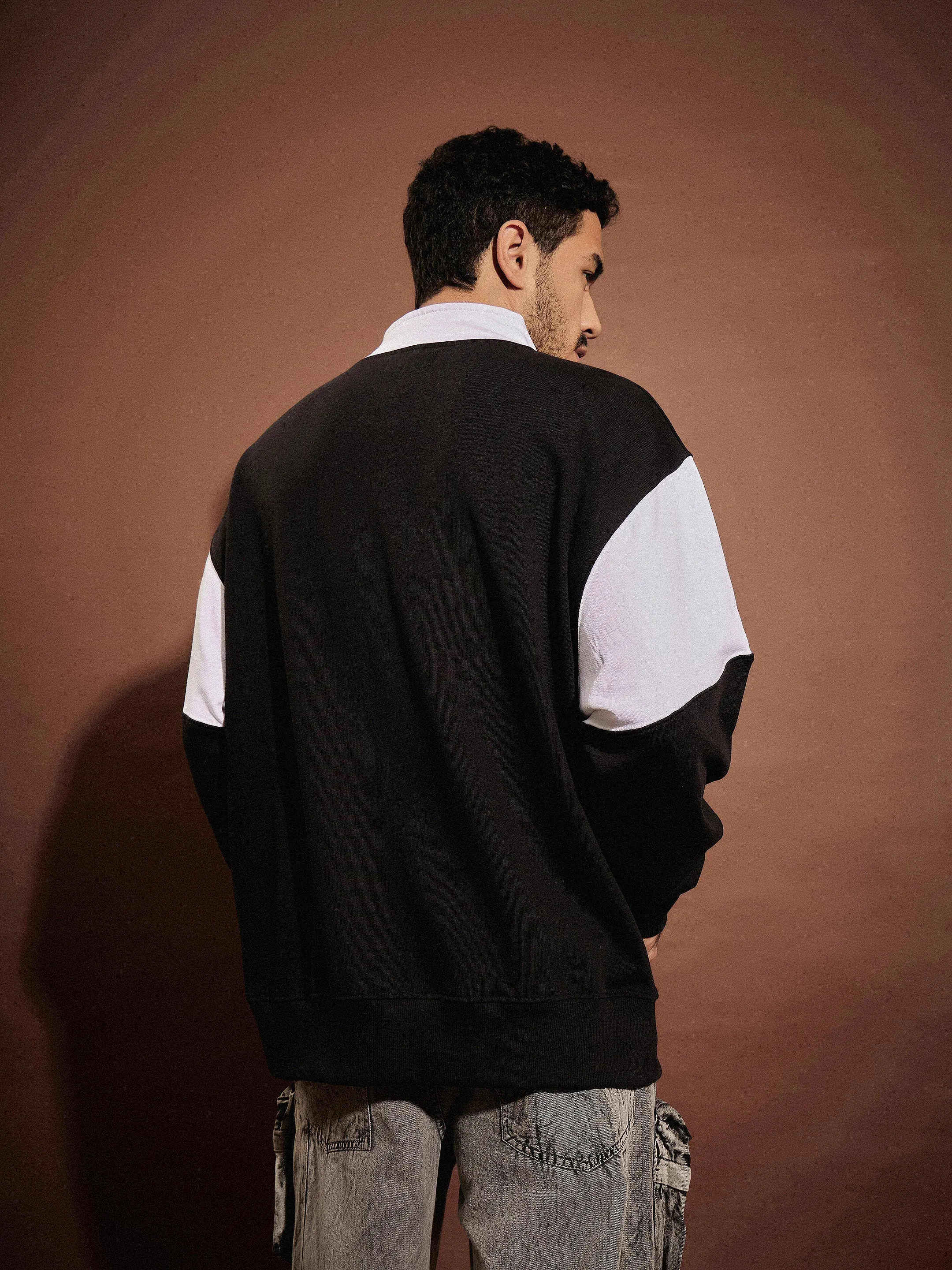 Men White & Black SALT LAKE Front Button Sweatshirt