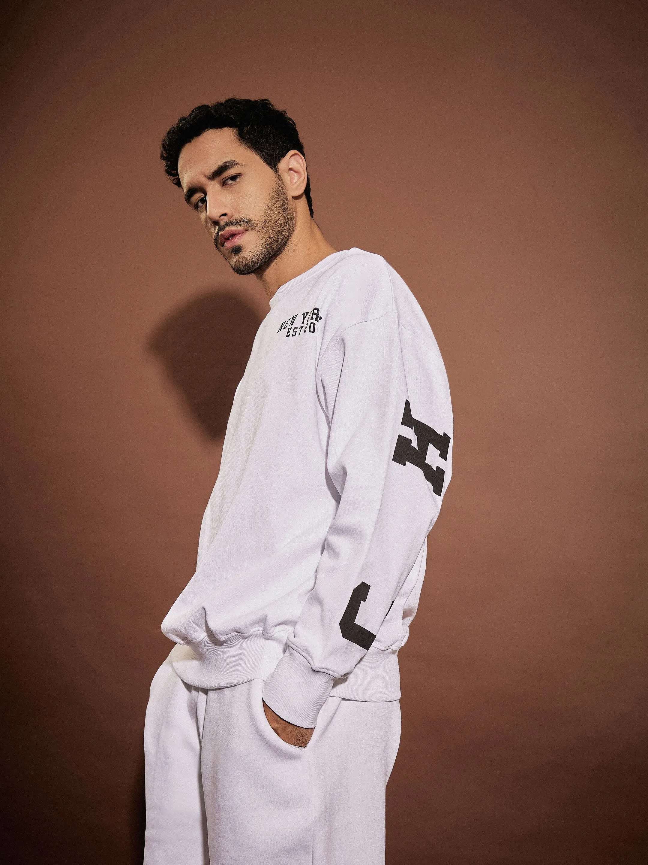 Men White CHICAGO Oversized Sweatshirt