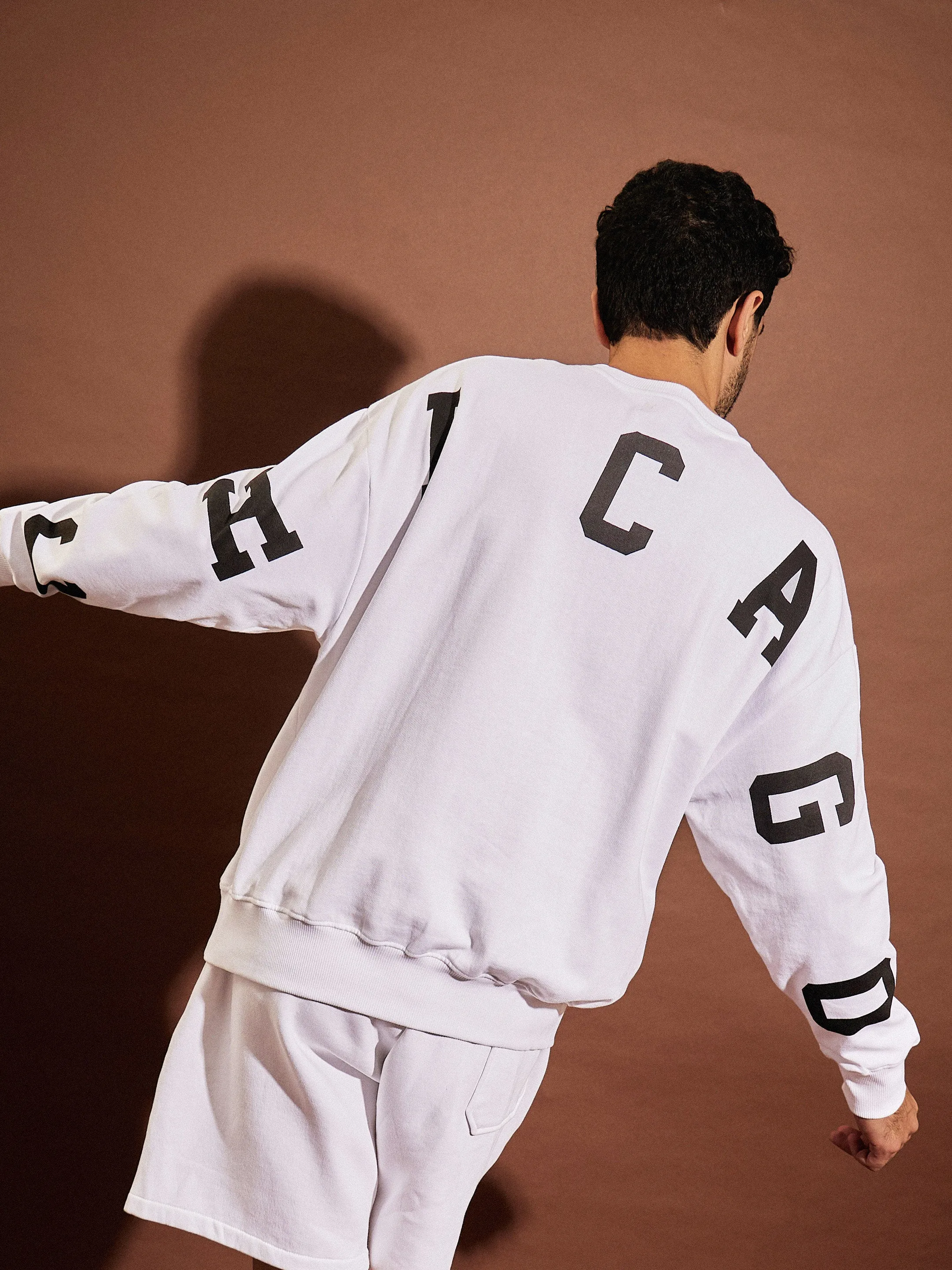 Men White CHICAGO Oversized Sweatshirt