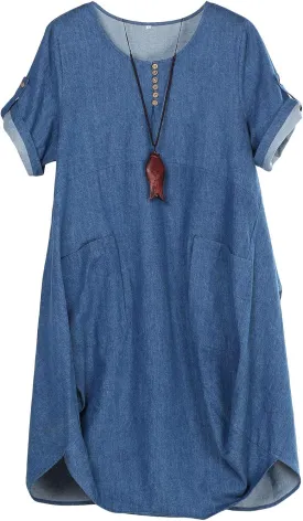 Minibee Women's Ruffle Oversize Casual Midi Dresses with Pockets