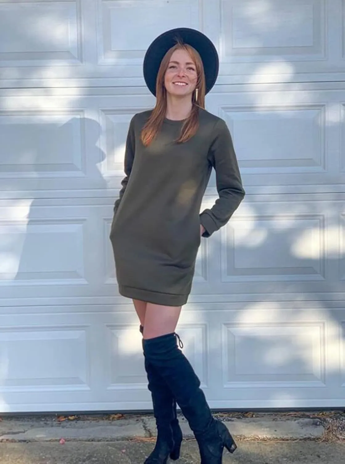 Miselon Women's Casual Fleece Long Pullover Sweatshirt Dress Long Sleeve Mini Sweater Dresses with Pockets