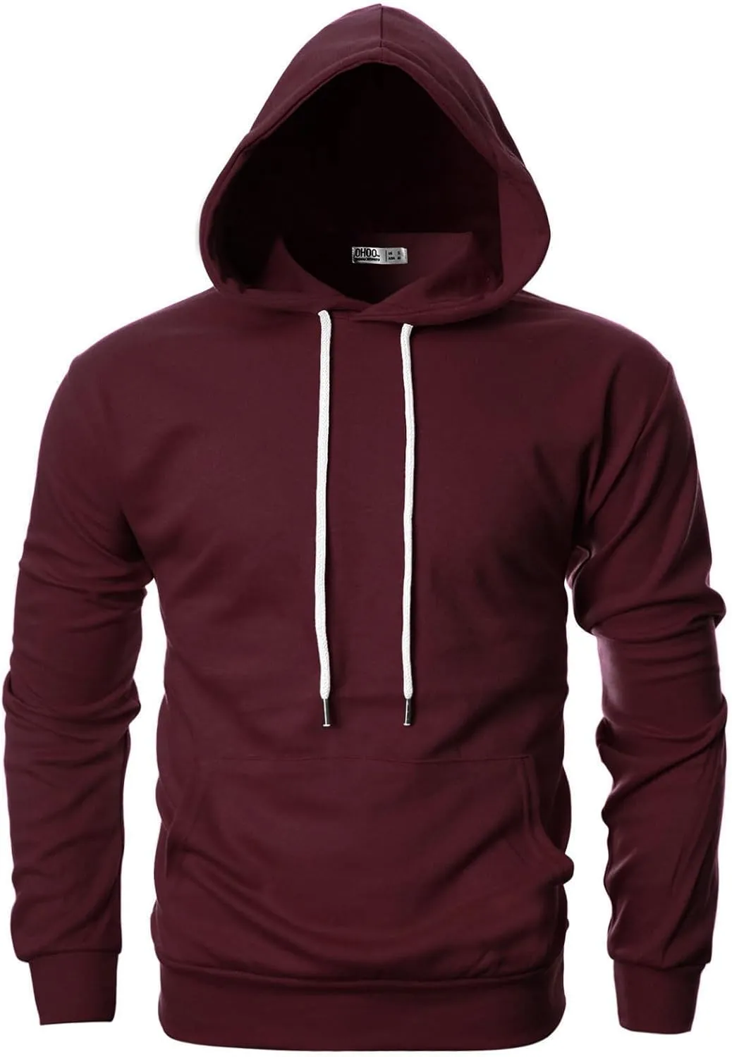 Ohoo Mens Slim Fit Basic Pullover Hoodies Sweatshirt Lightweight Long Sleeve with Kanga Pocket