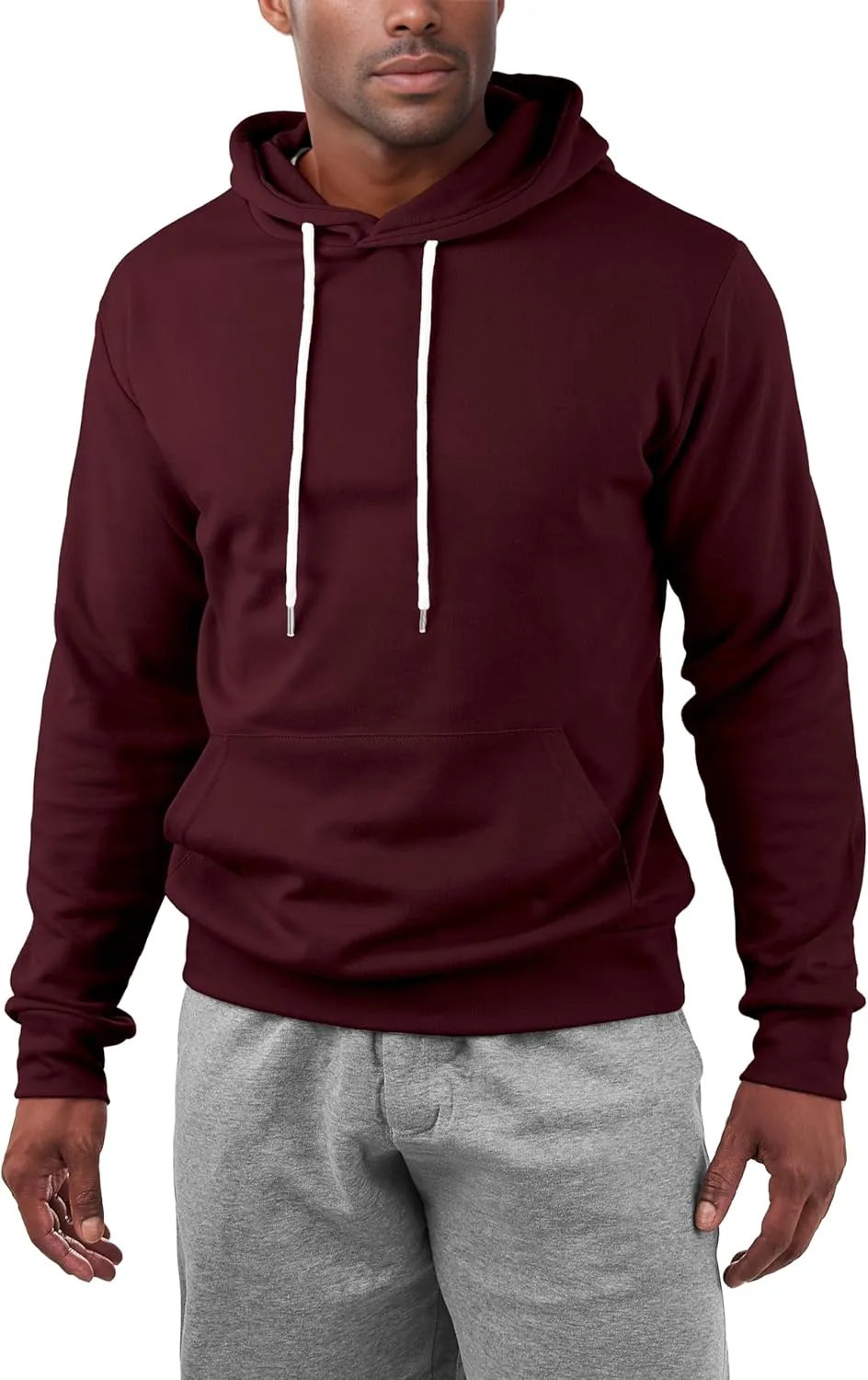 Ohoo Mens Slim Fit Basic Pullover Hoodies Sweatshirt Lightweight Long Sleeve with Kanga Pocket