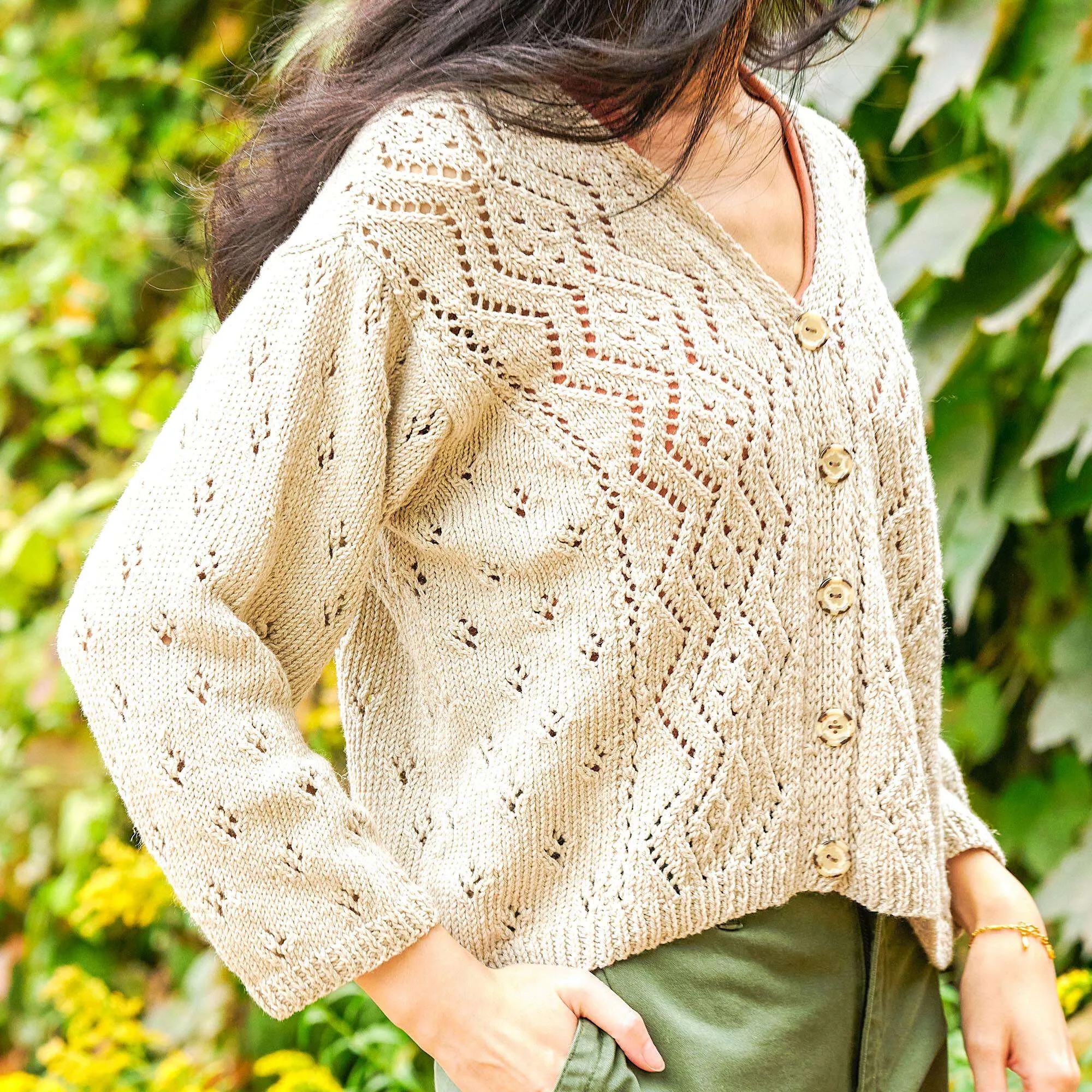 Patons Knit Vertical Lace Panels Cardigan
