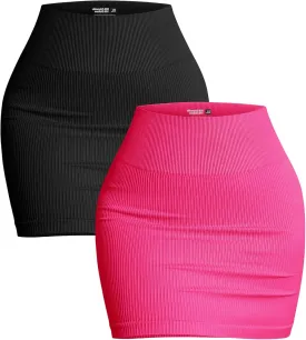 PEIQI Women's 2 Piece Skirt Set Basic Stretchy Ribbed Casual High Waist Bodycon Mini Skirts