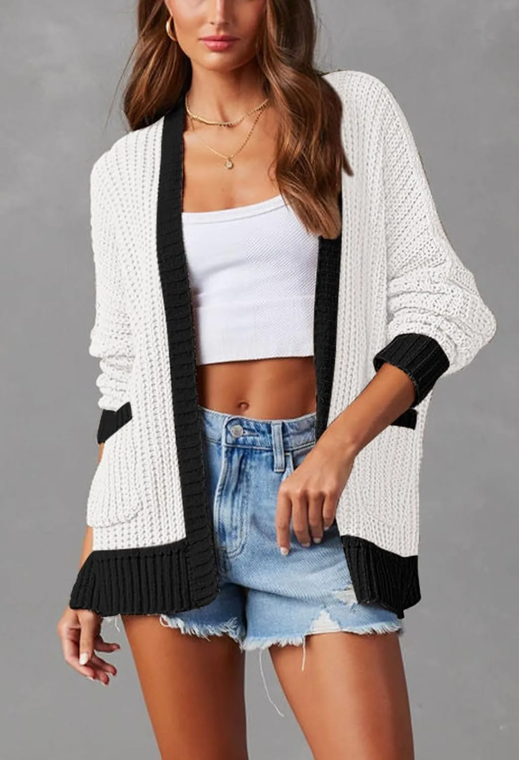 Pink Queen Women's 2024 Fall Winter Long Sleeve Cardigan Casual Open Front Oversized Knit Sweater Outerwear with Pockets