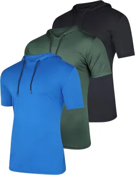 Real Essentials 3 Pack: Men's Dry Fit Short Sleeve Active Athletic Hoodie Pullover Sweatshirt (Available in Big & Tall)