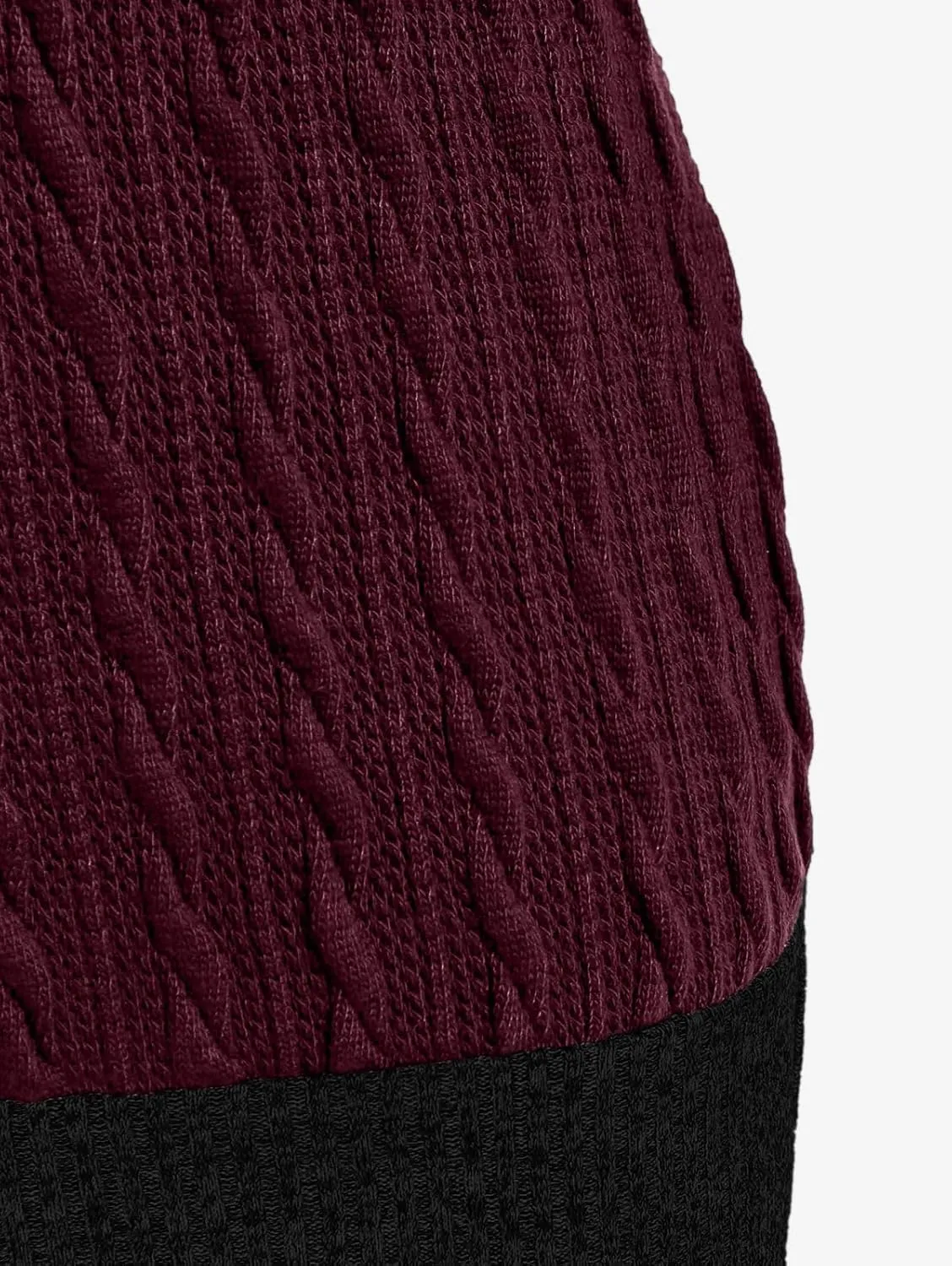 ROSE GAL Rosegal Women Plus Size Sweetheart Neck Two Tone Bodycon Long Sleeve Cable Knit Ribbed Mini Sweater Dress