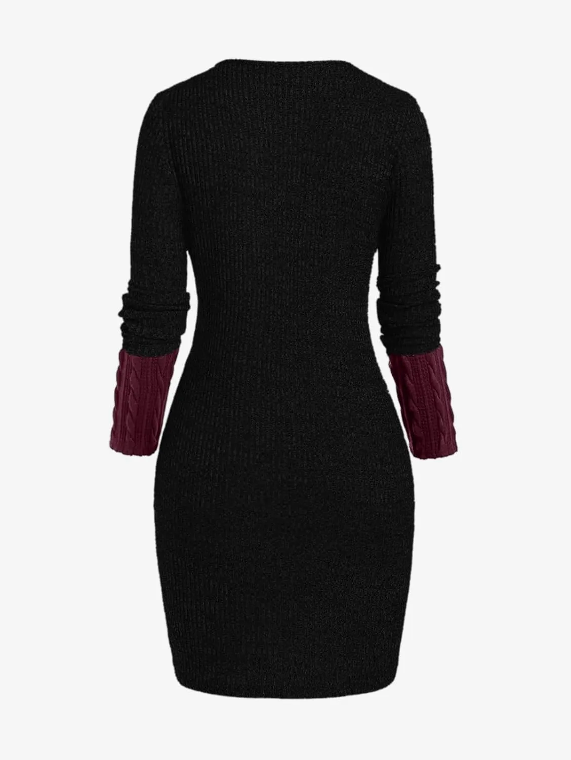 ROSE GAL Rosegal Women Plus Size Sweetheart Neck Two Tone Bodycon Long Sleeve Cable Knit Ribbed Mini Sweater Dress