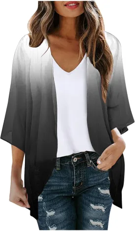 Summer Puff Sleeve Cardigans Womens Fashion Floral Printed Kimono Cardigan Casual Loose Fit lightweight Cover Up Blouse Tops