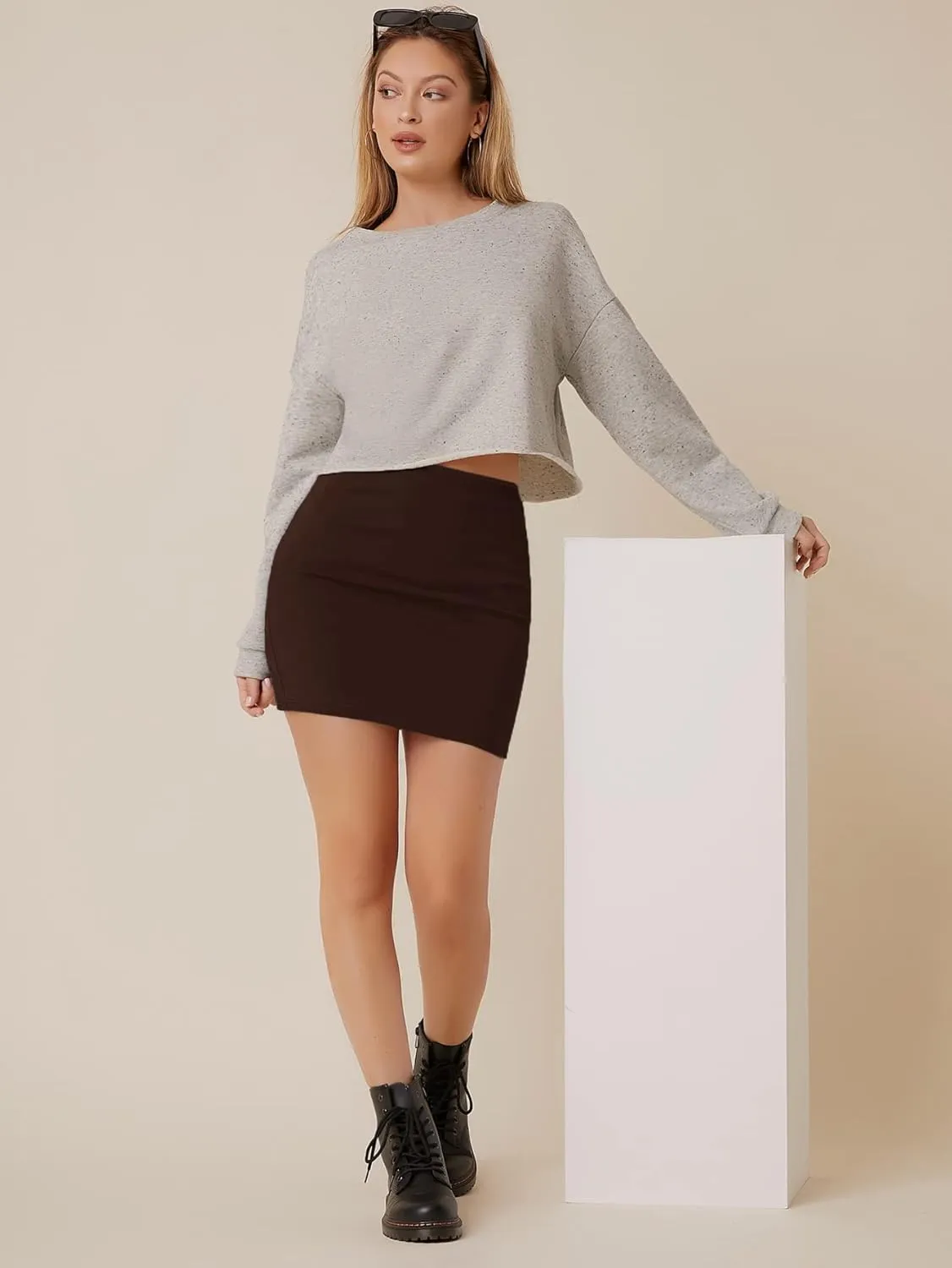 Verdusa Women's Basic High Waisted Pencil Bodycon Short Skirt