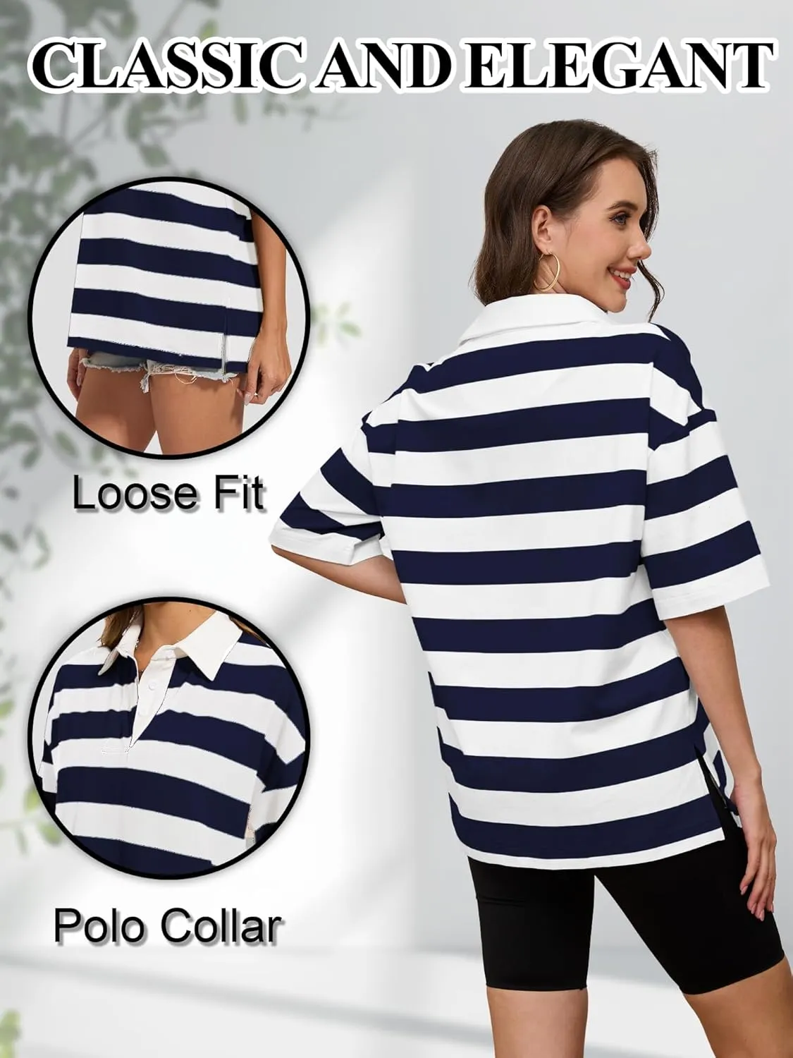 Womens Oversized Striped Polo Sweatshirt Color Block Short Sleeve Polo T-Shirts Fashion Streetwear Pullover Tops