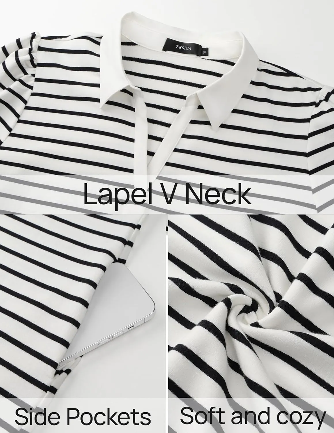 ZESICA Women's Summer Casual Striped Mini Dresses 2025 Lapel V Neck Short Sleeve Flowy A Line T Shirt Dress