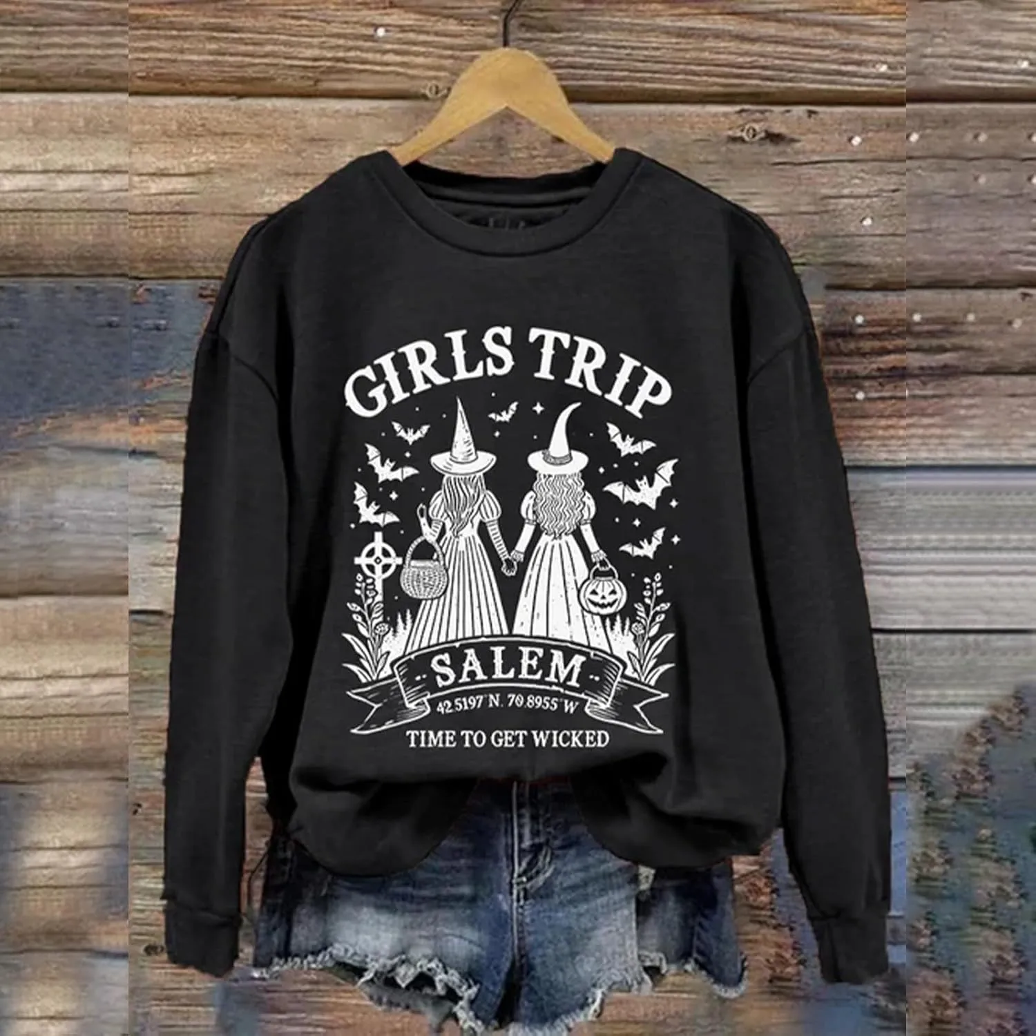 ZYXTIM Halloween Pullover Tops for Women Girls Trip Time to Get Wicked Letter Graphic Scary Printed Sweatshirts Holiday Tees