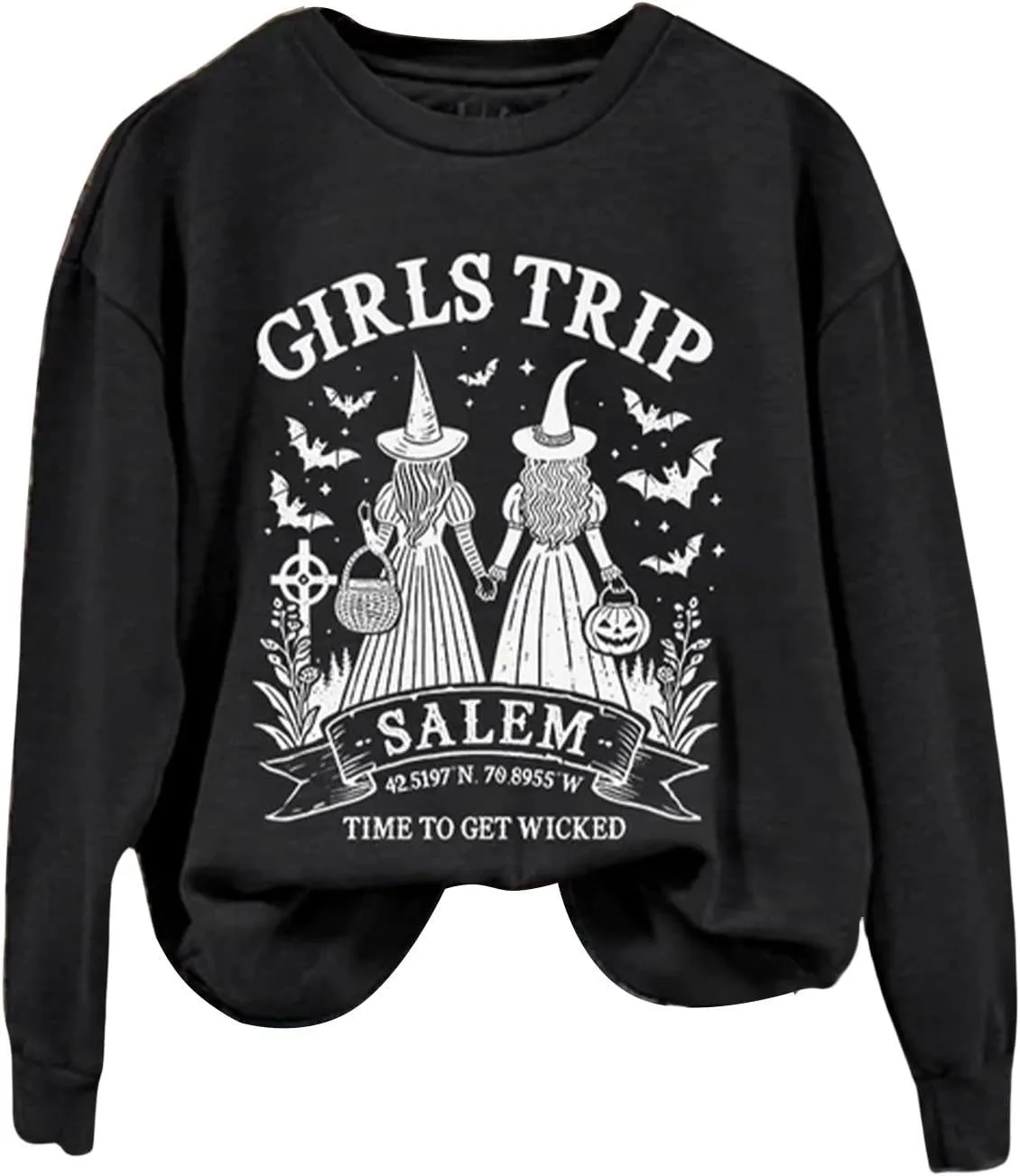 ZYXTIM Halloween Pullover Tops for Women Girls Trip Time to Get Wicked Letter Graphic Scary Printed Sweatshirts Holiday Tees